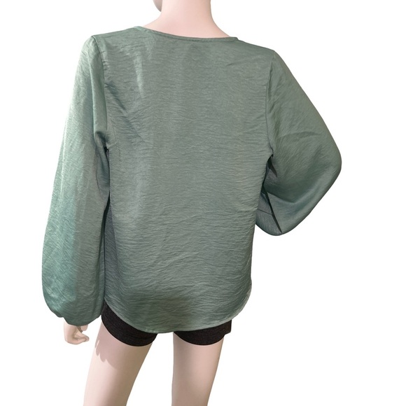 Blue Blush Green Puff Sleeve Wrap Blouse size S - Picture 6 of 9
